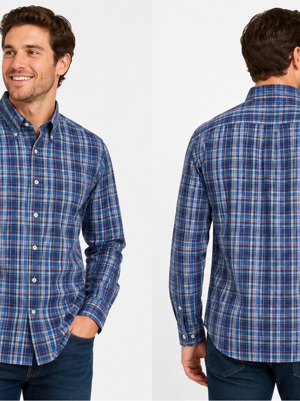 Peter Millar Blue Plaid Button-Down Shirt size L